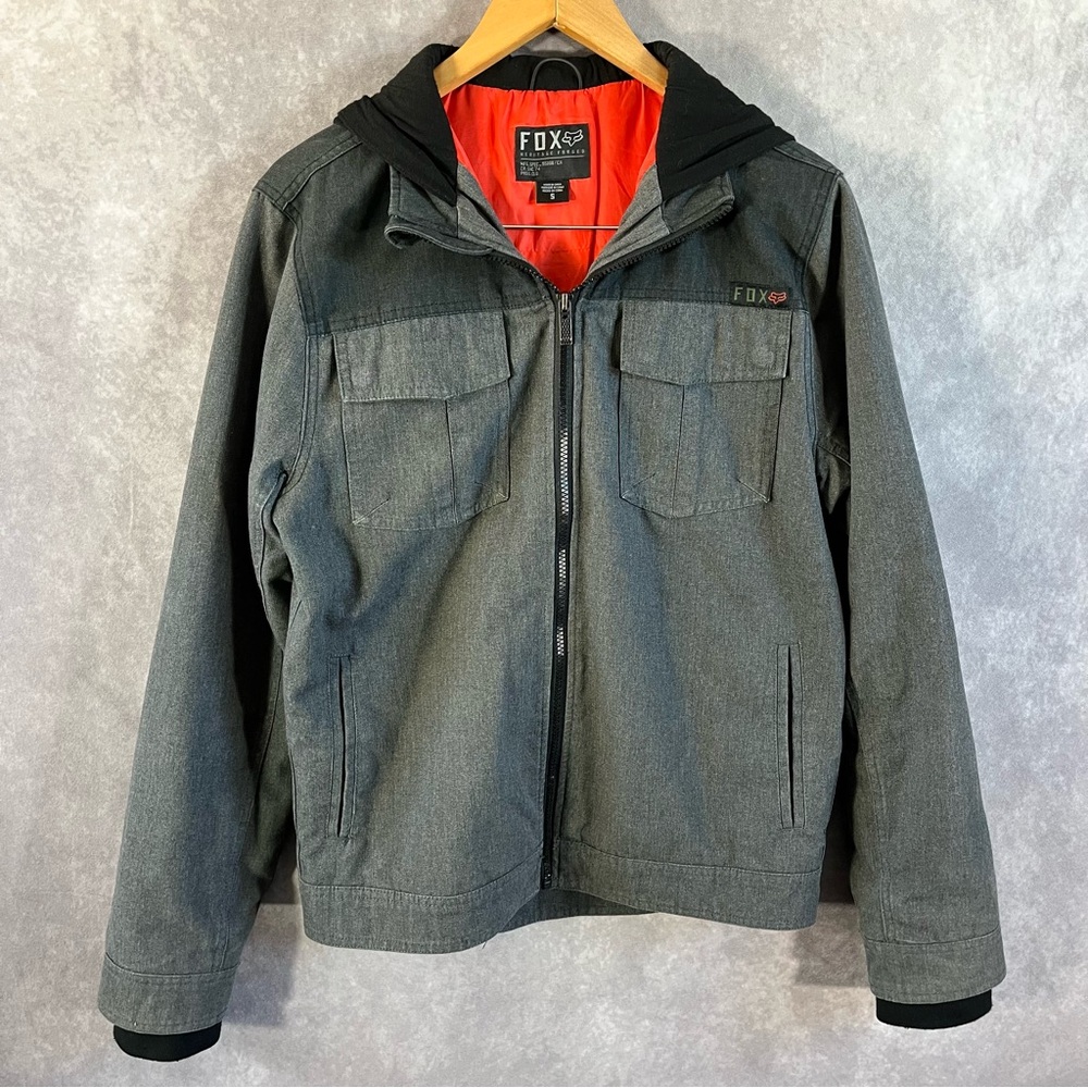 Fox Mens Straight Away Canvas Jacket Fleece Hoodie Size Small S Gray Black Coat